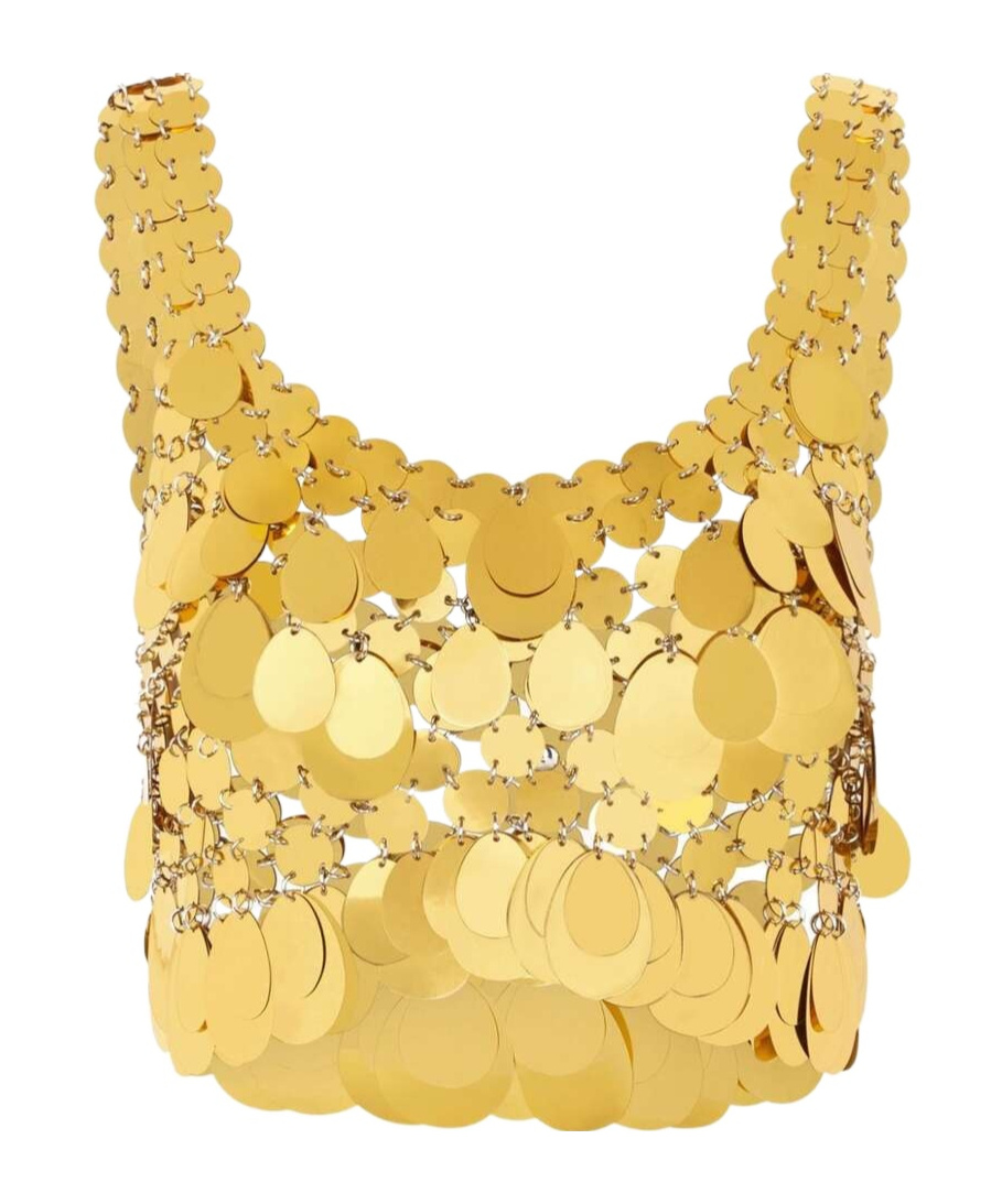 Shop Rabanne Sequinned Cropped Top In Yellow