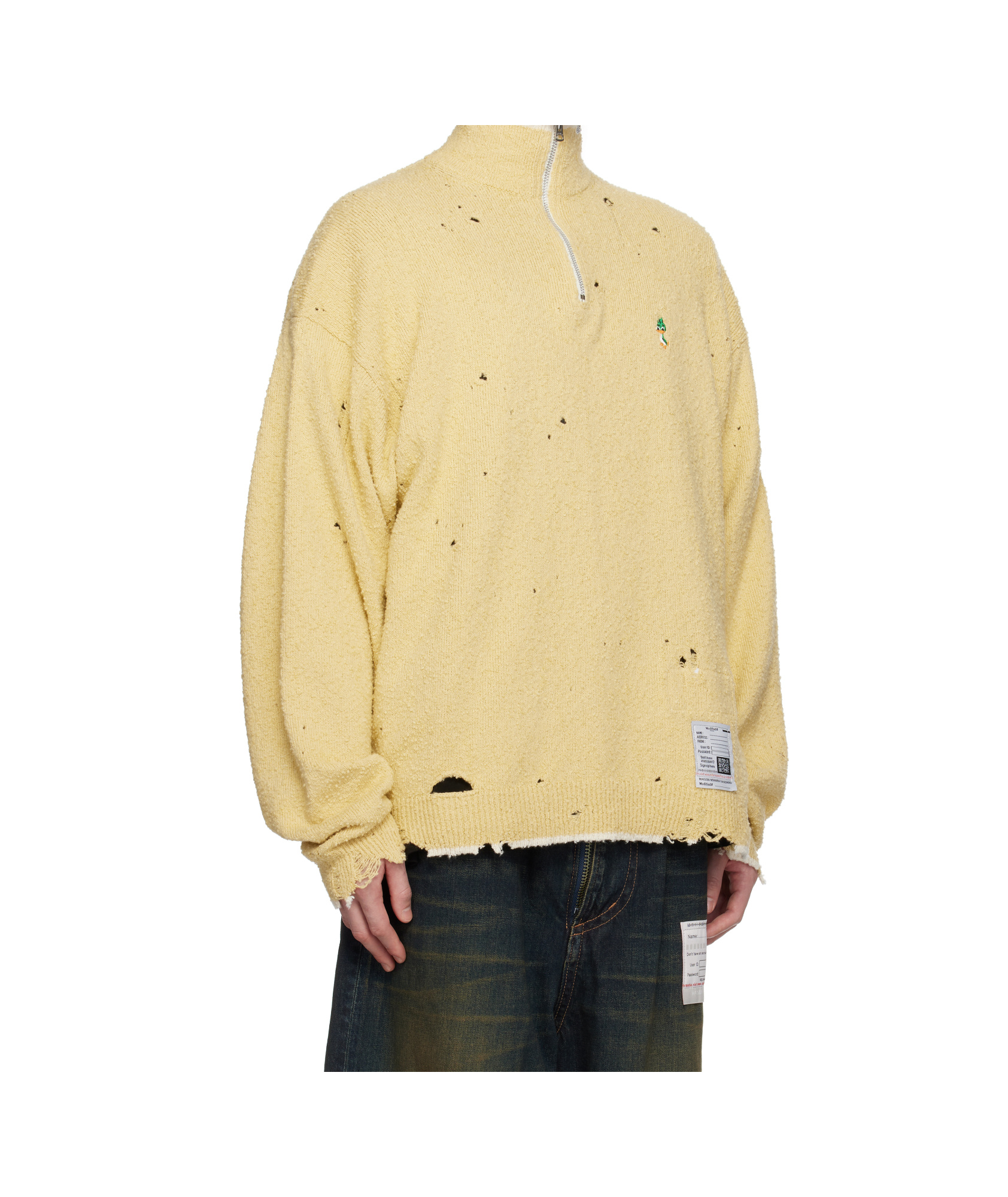 Miharayasuhiro Yellow Distressed Knit Half Zip Sweater In Multi