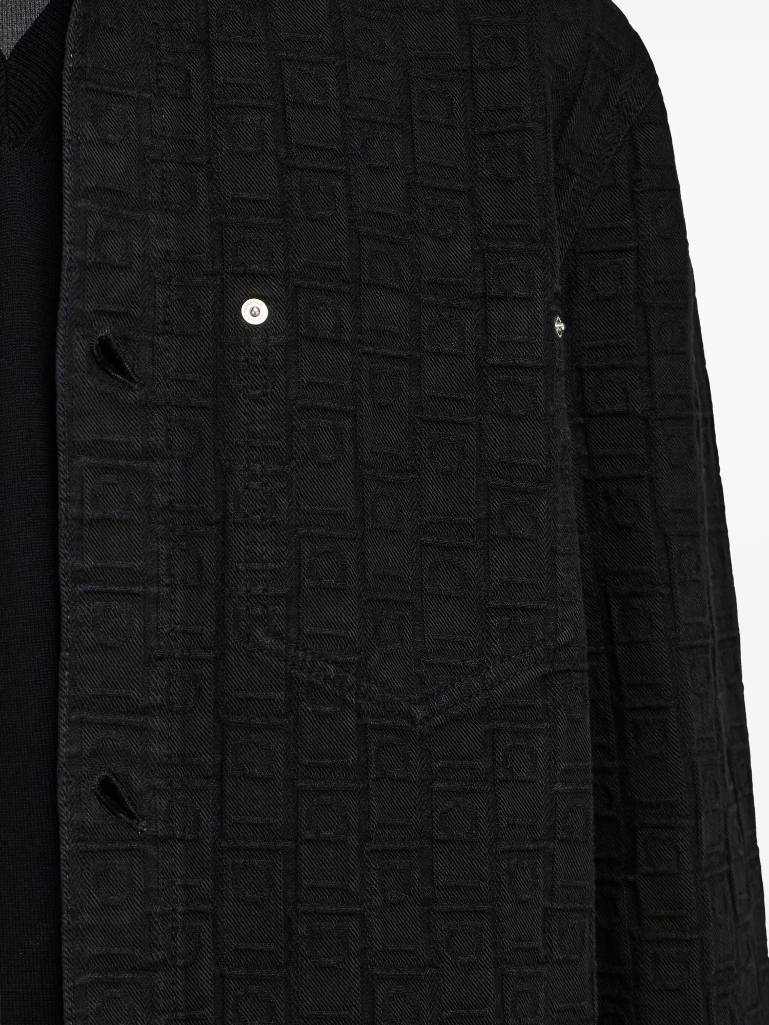 Ferragamo Denim Shirt With Chest Pocket And Textured Fabric In Black