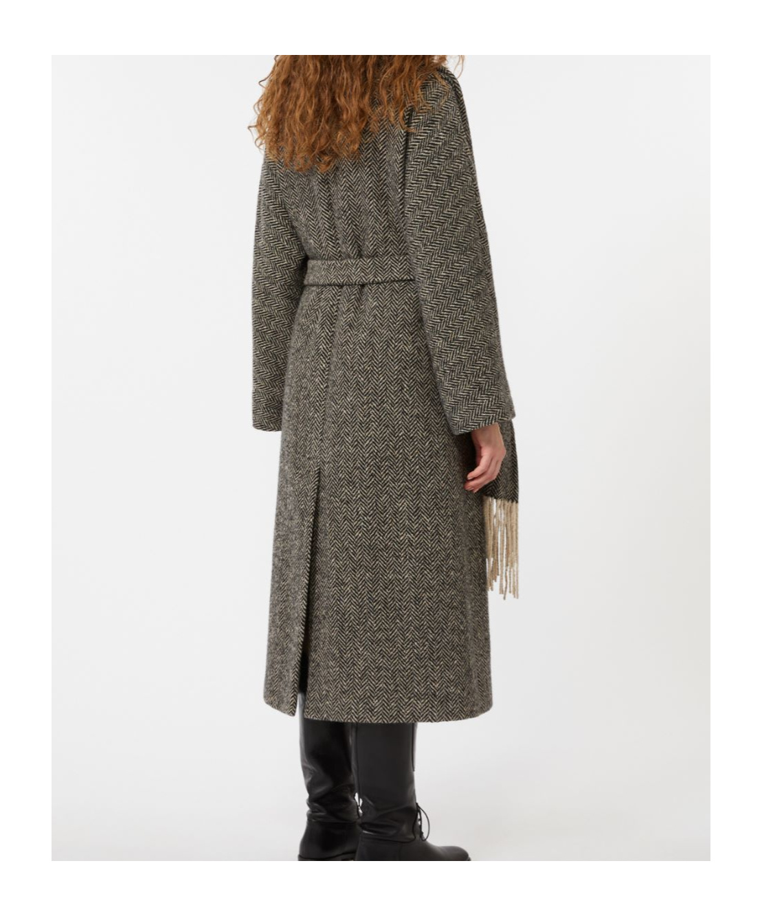 Weekend Max Mara Zenica Scarf Detail Herringbone Tweed Wool Blend Coat In Gray