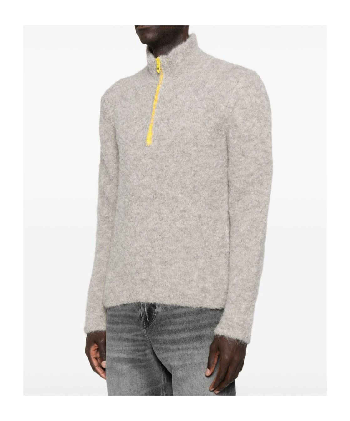 Diesel High Collar Textured Knitwear Zipper In Brown