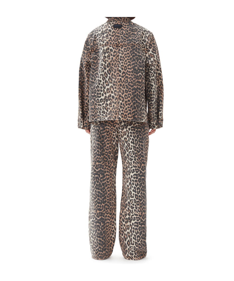 Ganni Brown Leopard Printed Denim Jacket In 943 Leopard