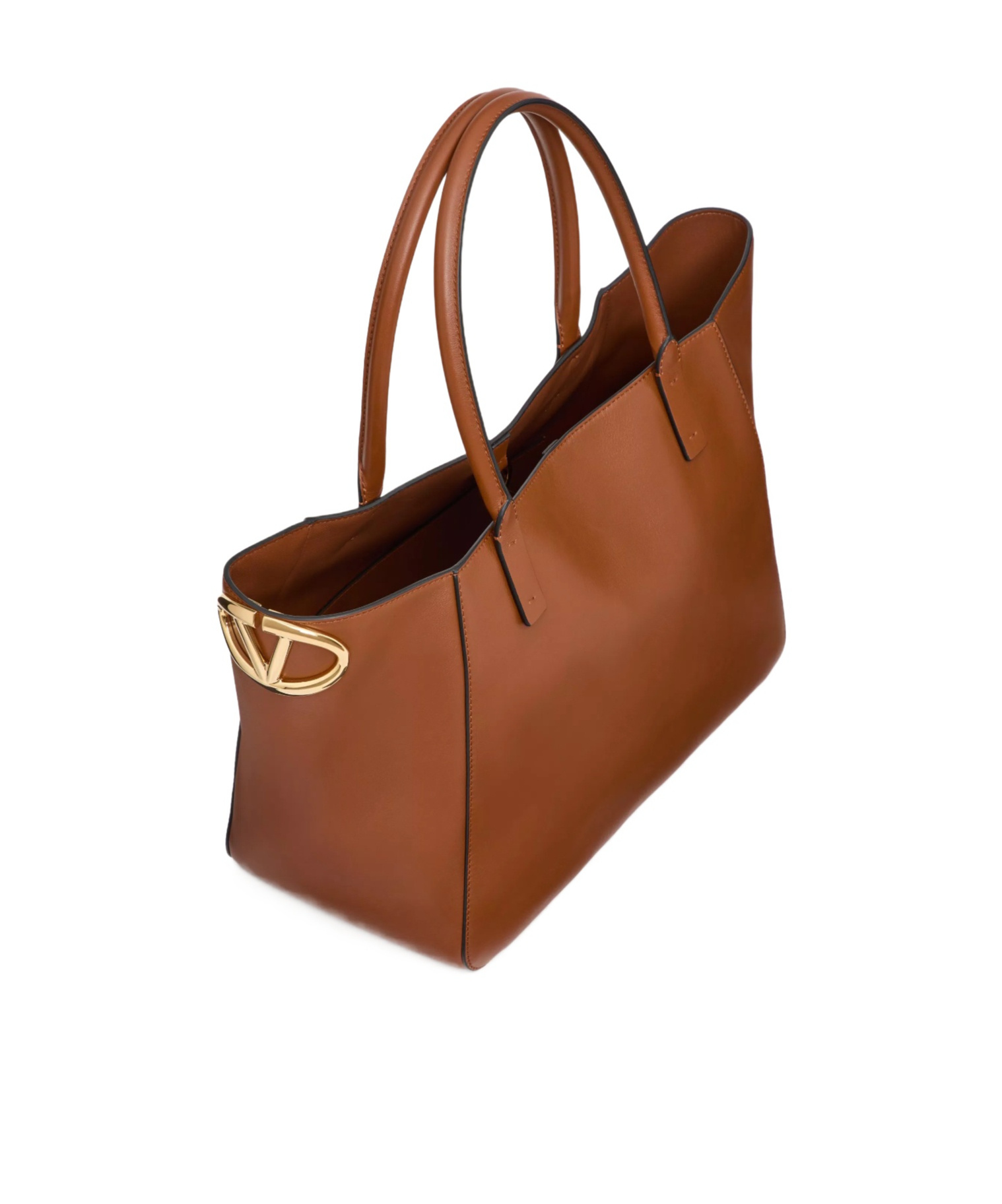 Valentino Vlogo Side Shopping Tote Bag In Nappa Calfskin Leather In Brown