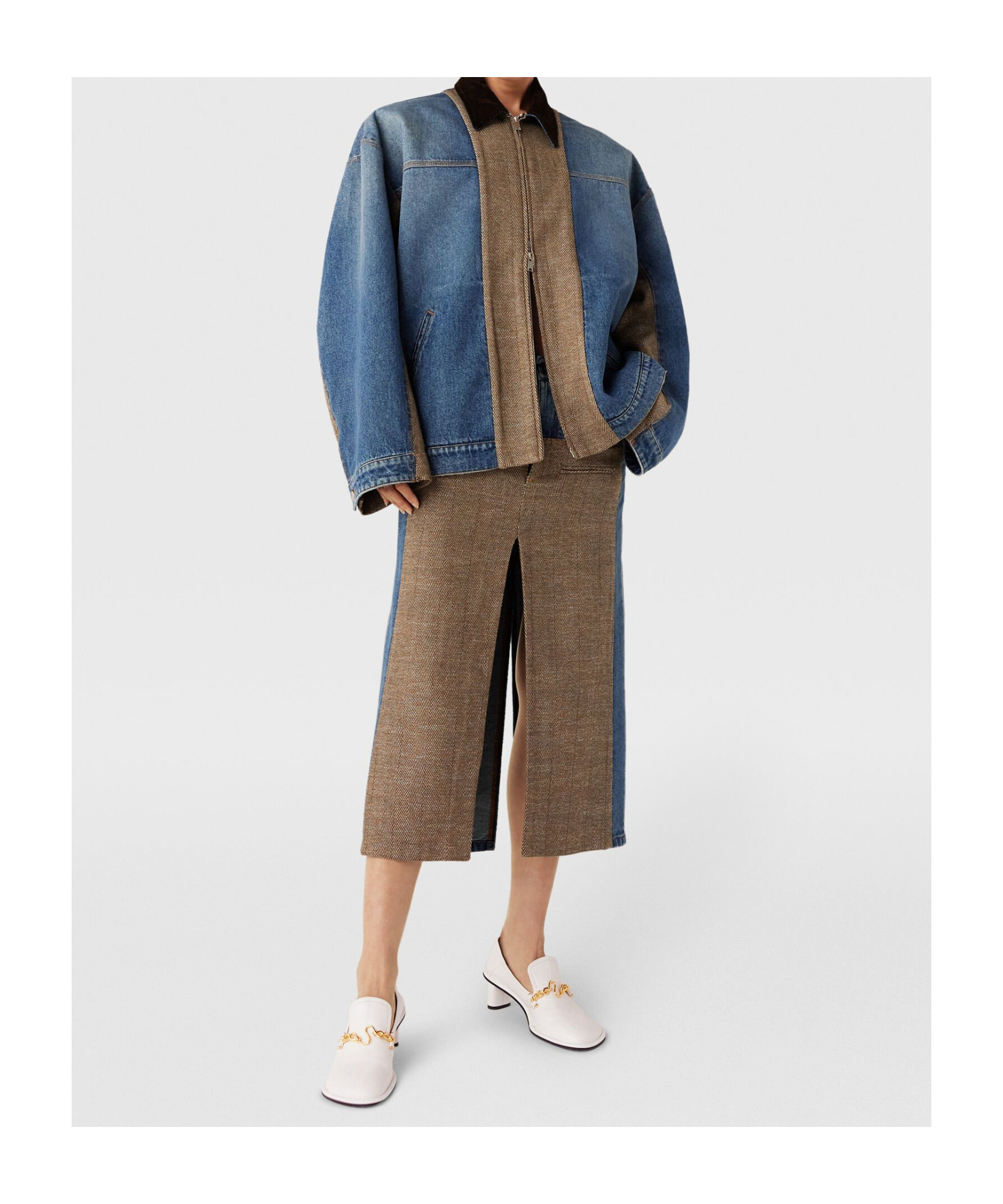Stella Mccartney Oversized Tweed-paneled Denim Jacket In Blue