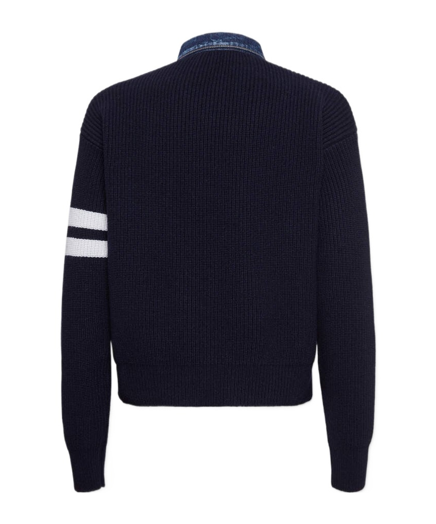 Dsquared2 Blue Cardigan With Denim Panels And Striped Details On The Sleeve In Wool And Cashmere Man In Blue