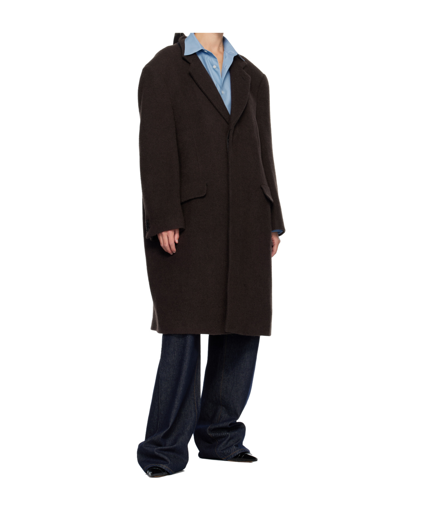 Mm6 Maison Margiela Drop-shoulder Wool Coat In Black