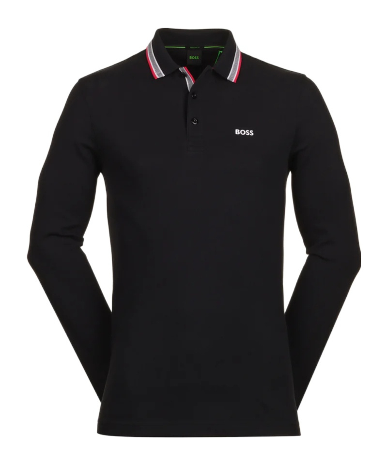 Hugo Boss Plisy Long-sleeved Polo Shirt In Black