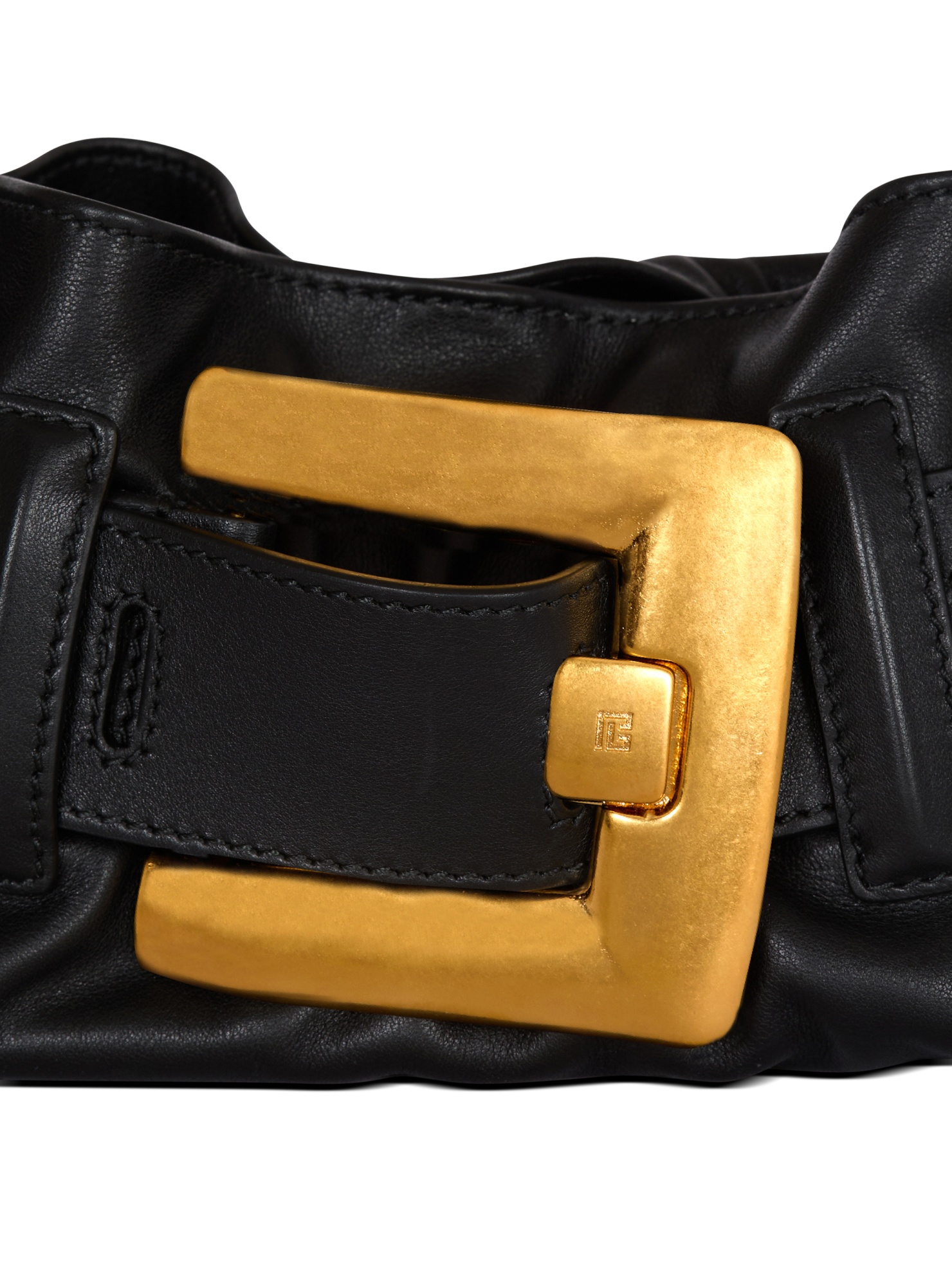 Balmain Anthem Mini Buckle Shoulder Bag In Calfskin Leather In Black