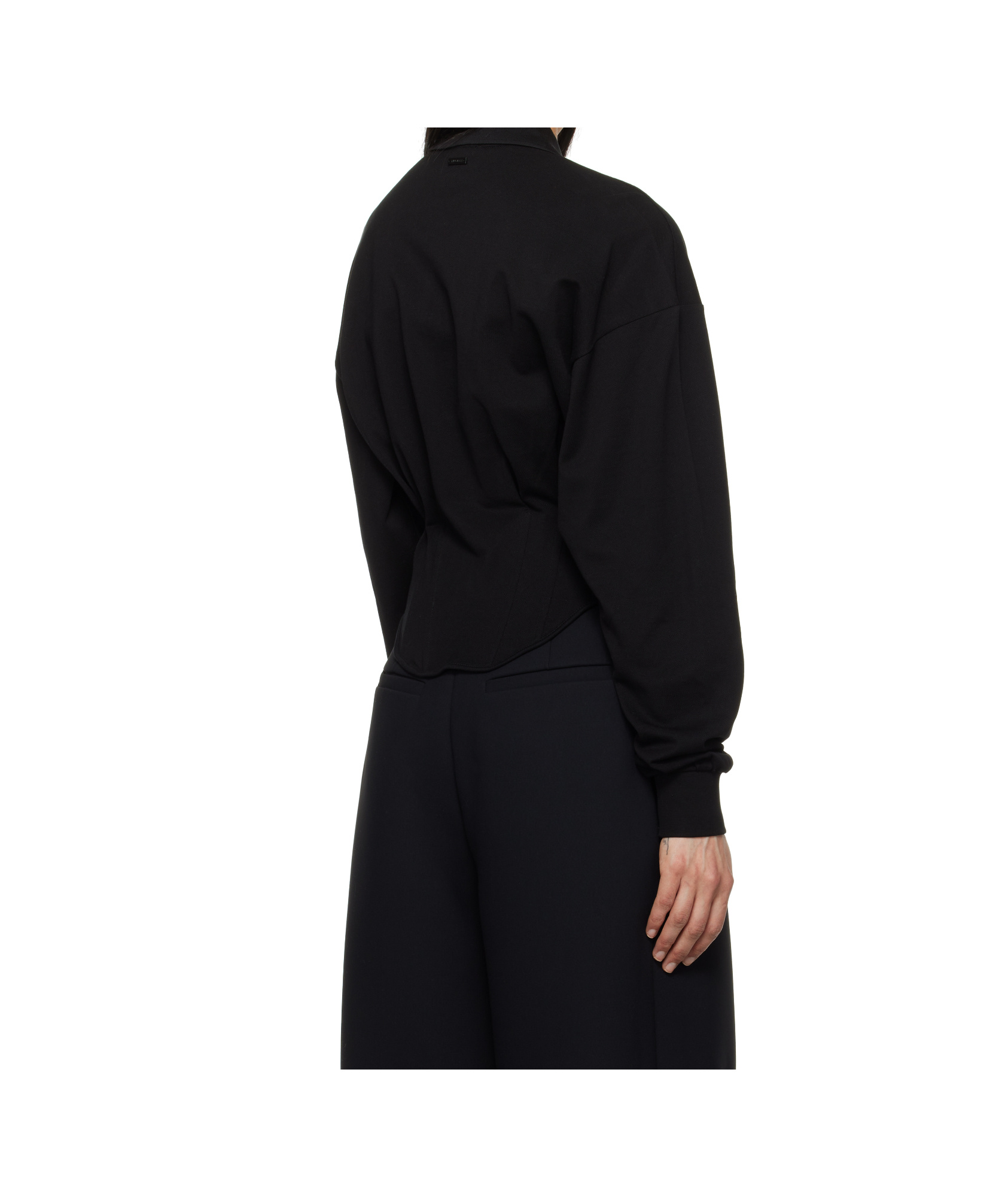Mugler Long-sleeved Polo Shirt In Black