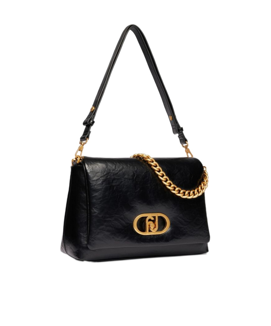 Liu •jo Liu Jo Crinkled Faux Leather Shoulder Bag In Black
