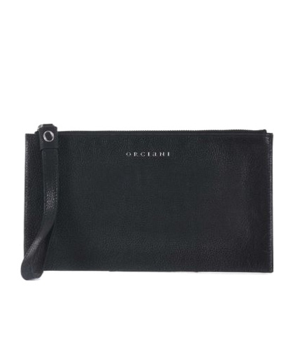 Shop Orciani Logo-lettering Leather Clutch Bag In Black