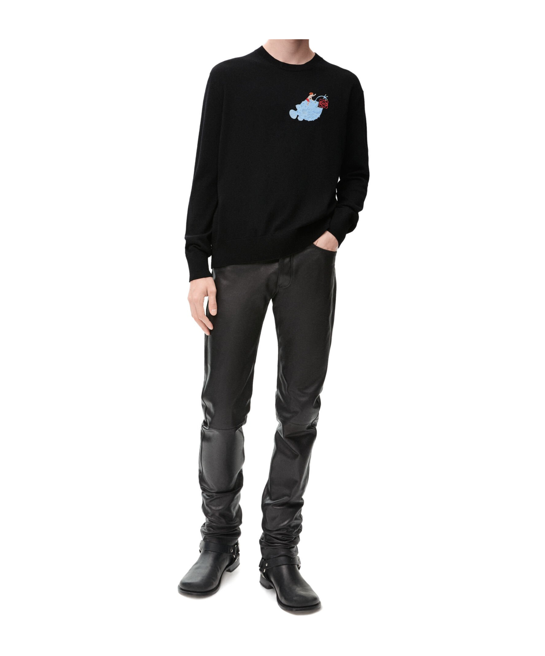 Loewe Long-sleeved Wool Sweater In Black