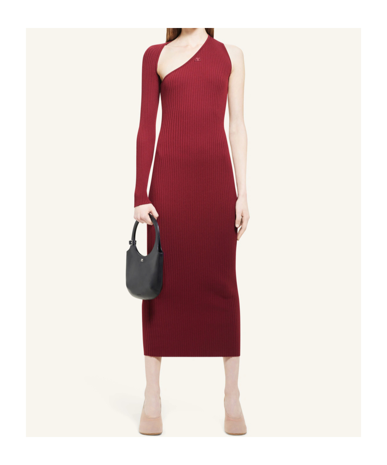 Shop Courrèges Slash Ribbed Knit Dress In Red