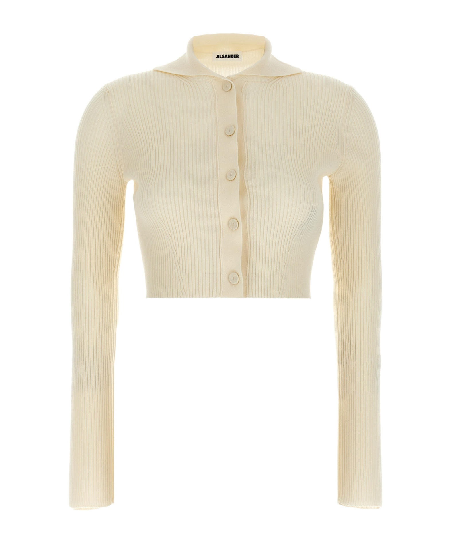 Jil Sander Ribbed Stretch Wool And Viscose Blend Cardigan In Nude