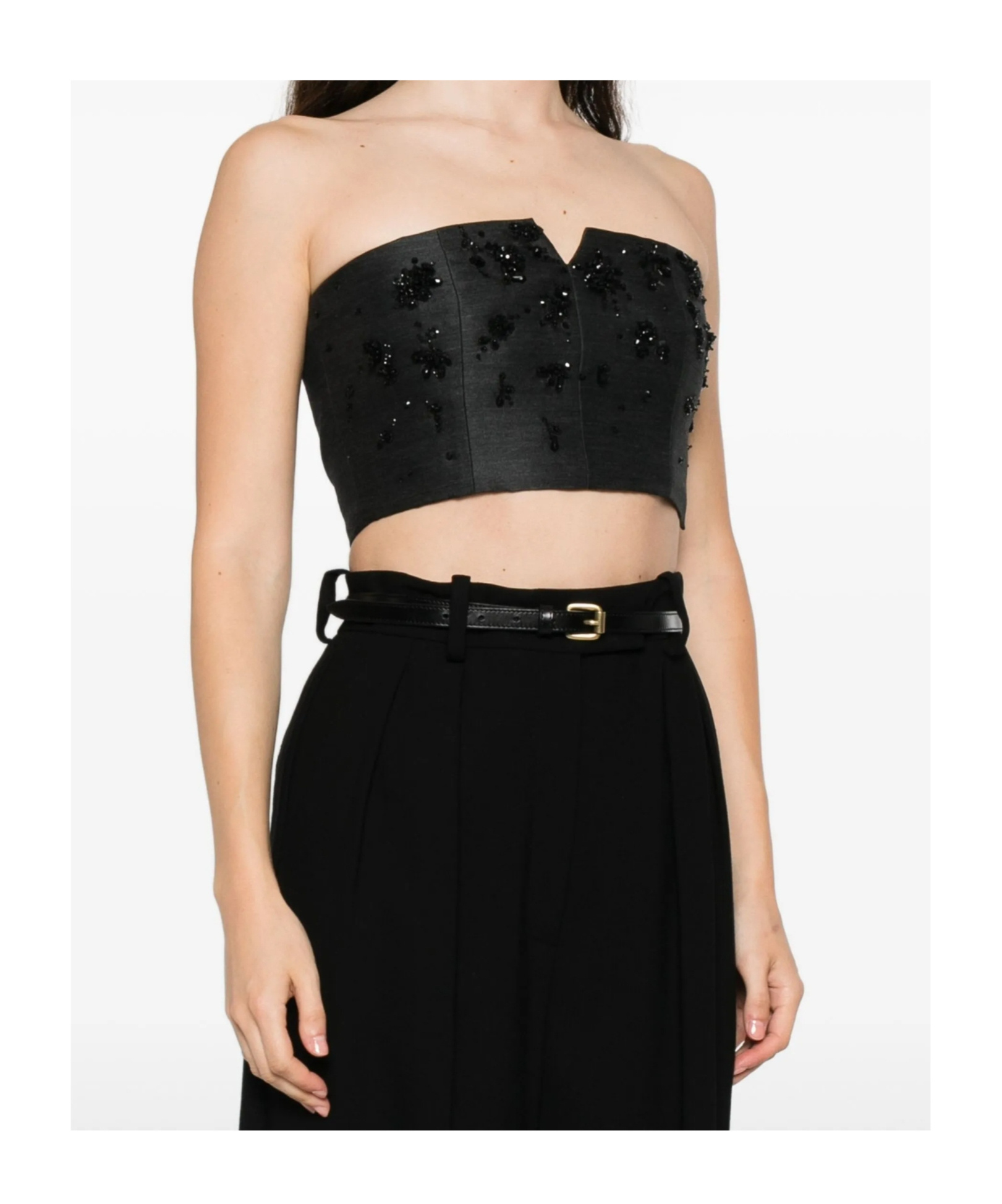 Alberta Ferretti Bead-embellished Bustier Top In Black