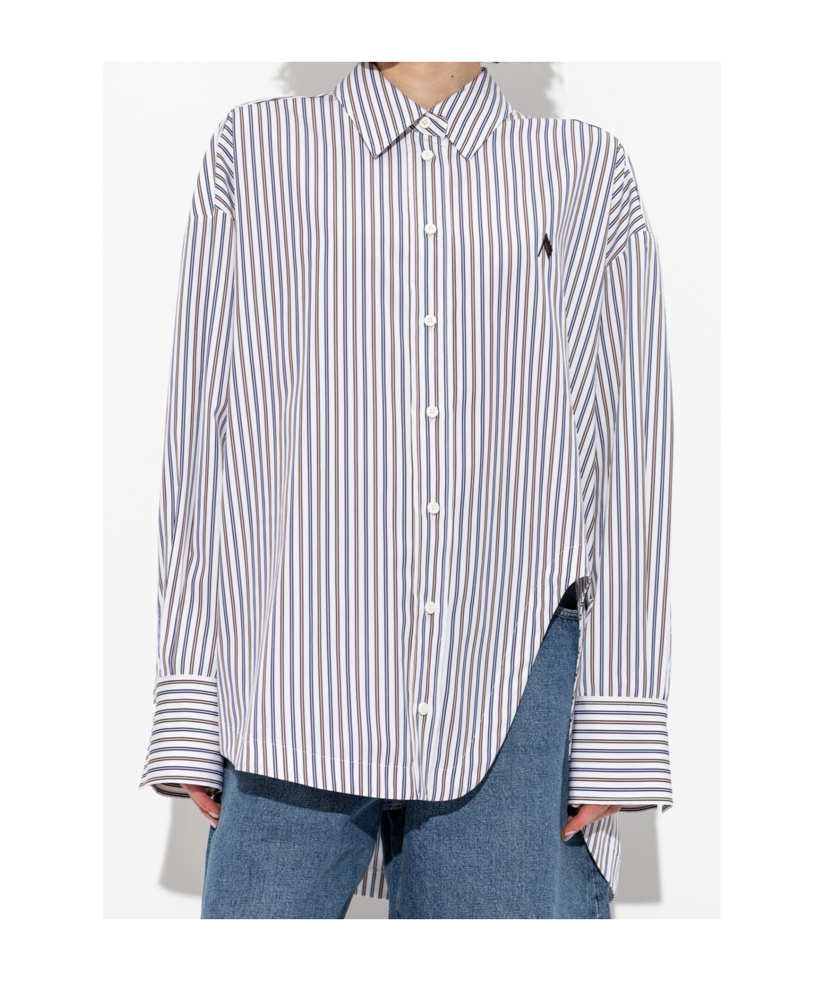 Attico Striped Cotton Shirt With Long Sleeves In Gray