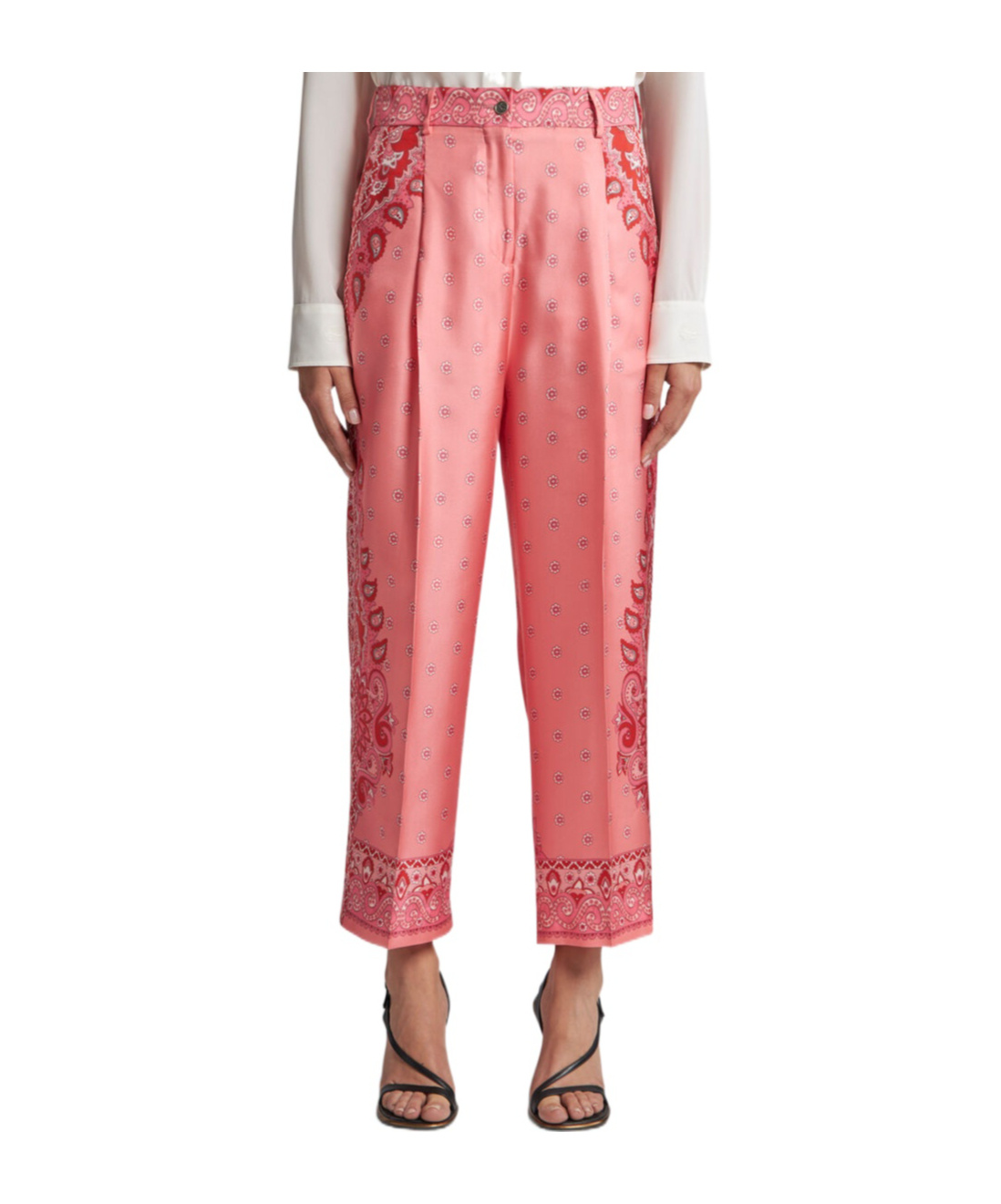 Etro Paisley-print Silk Trousers In Pink