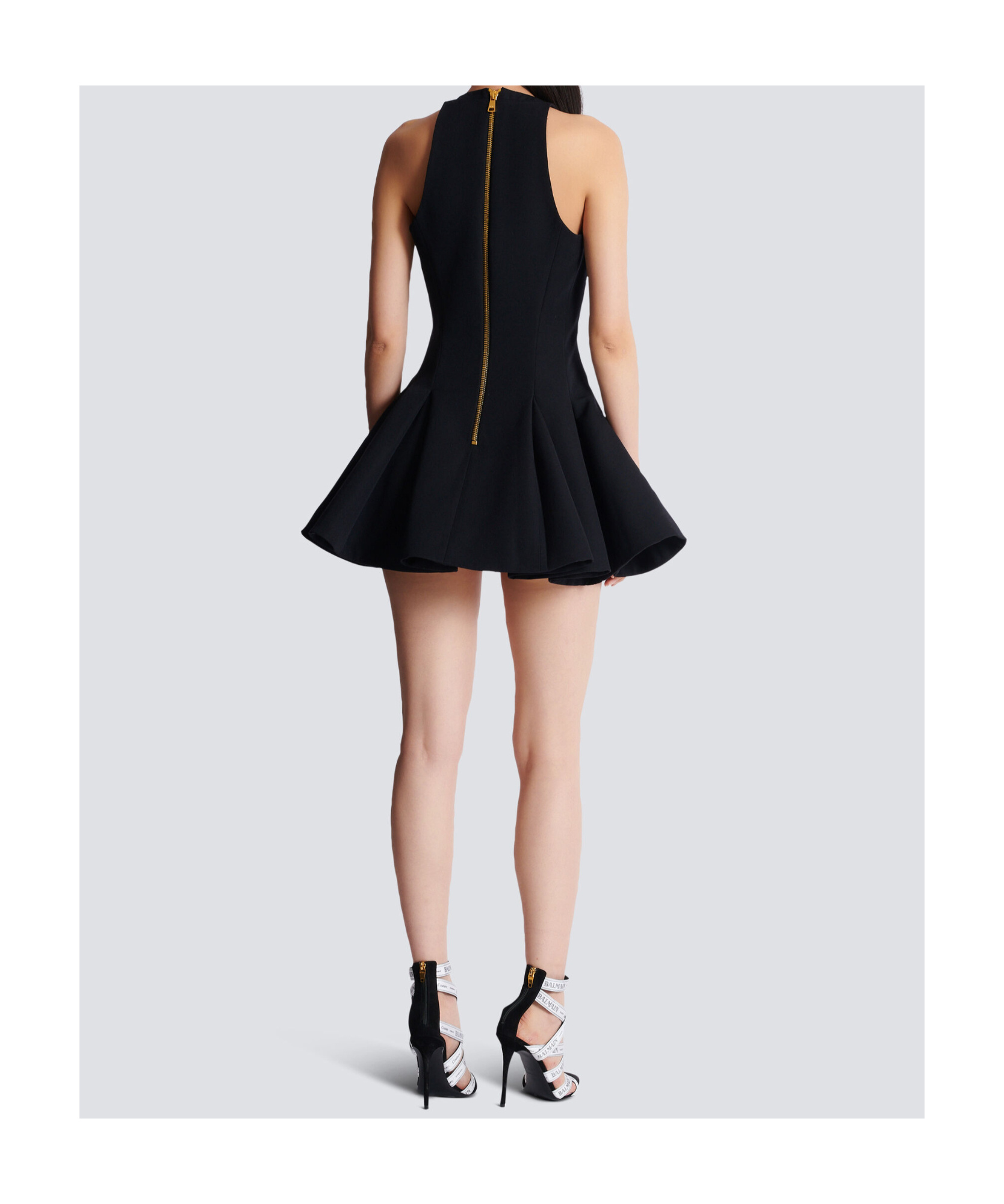 Balmain Flared Pleated Grain De Poudre Dress In Black