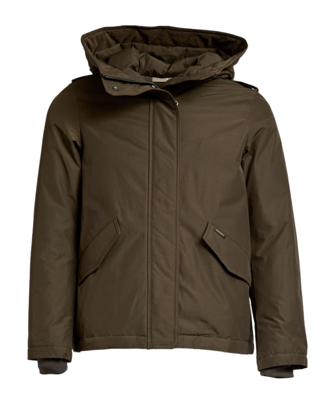 Woolrich Hooded Parka With Drawstring Waist And Pockets In Green