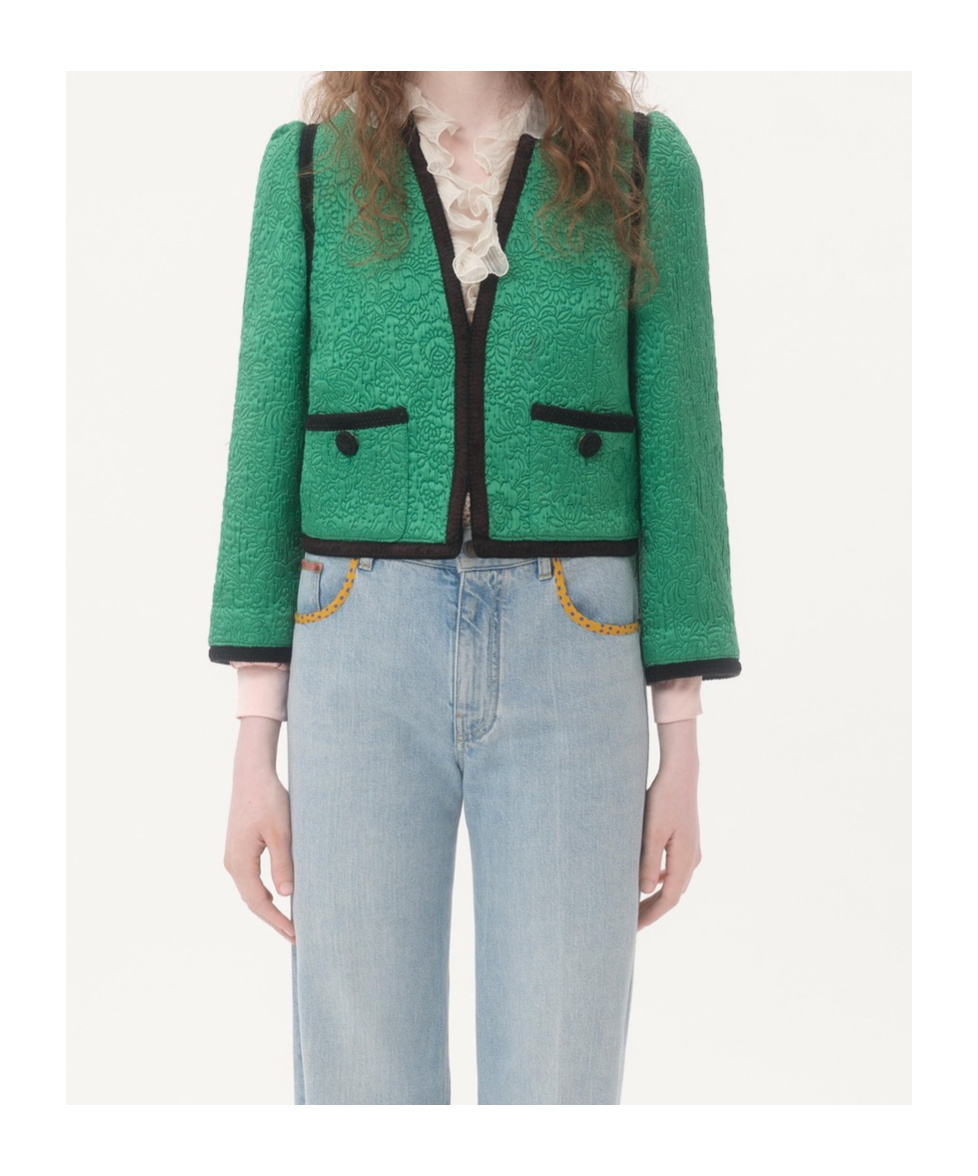 Valentino Womens Pure Green Floral Crop Wool And Silk Jacket