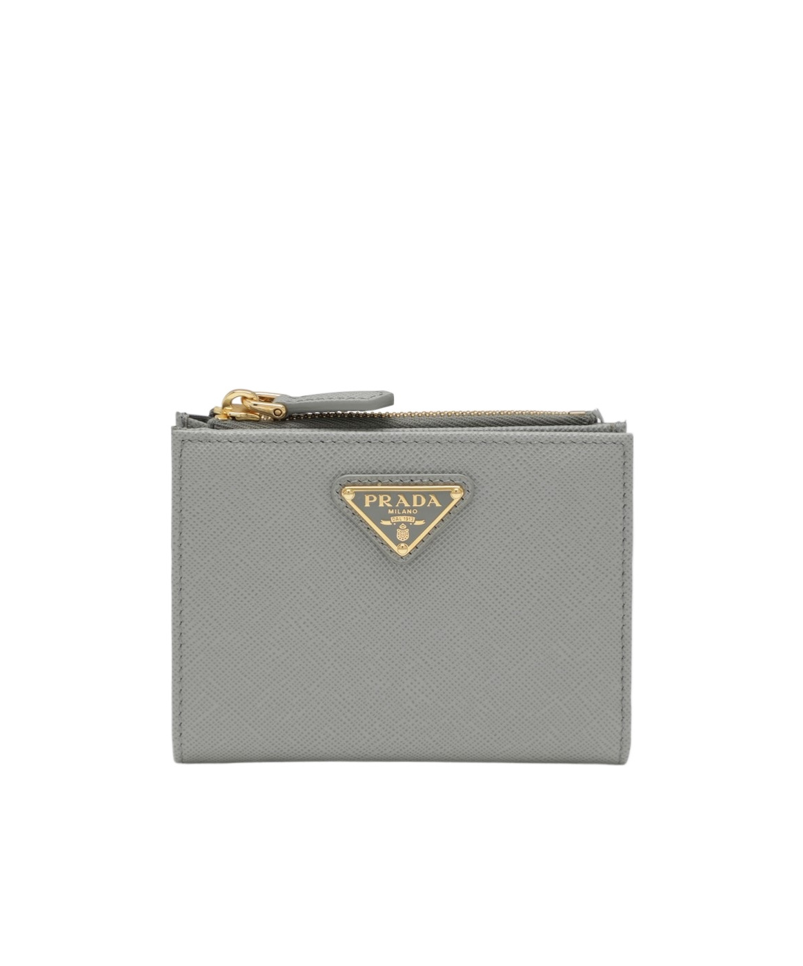 Prada Triangle Logo Saffiano Zipped Cardholder In Gray