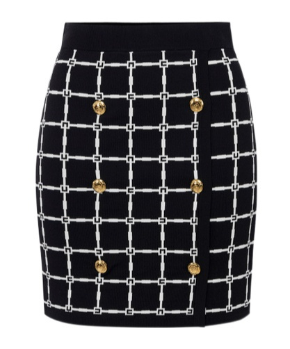 ELISABETTA FRANCHI GRID-PATTERNED BUTTONED MINI SKIRT