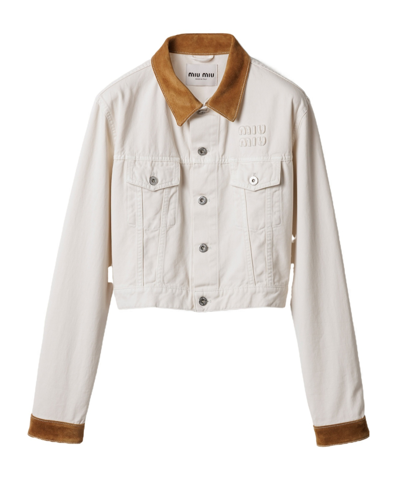 MIU MIU DENIM AND LEATHER BLOUSON JACKET