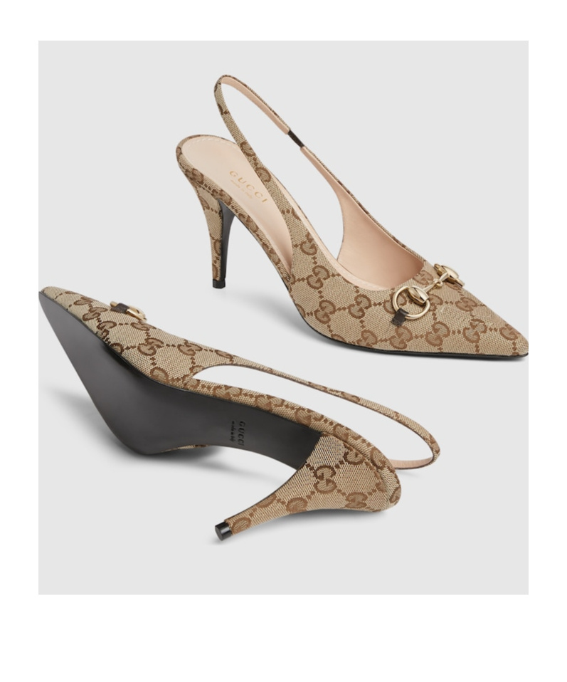 Gucci Damenpumps Aus Gg Canvas Mit Fersenriemchen In Nude