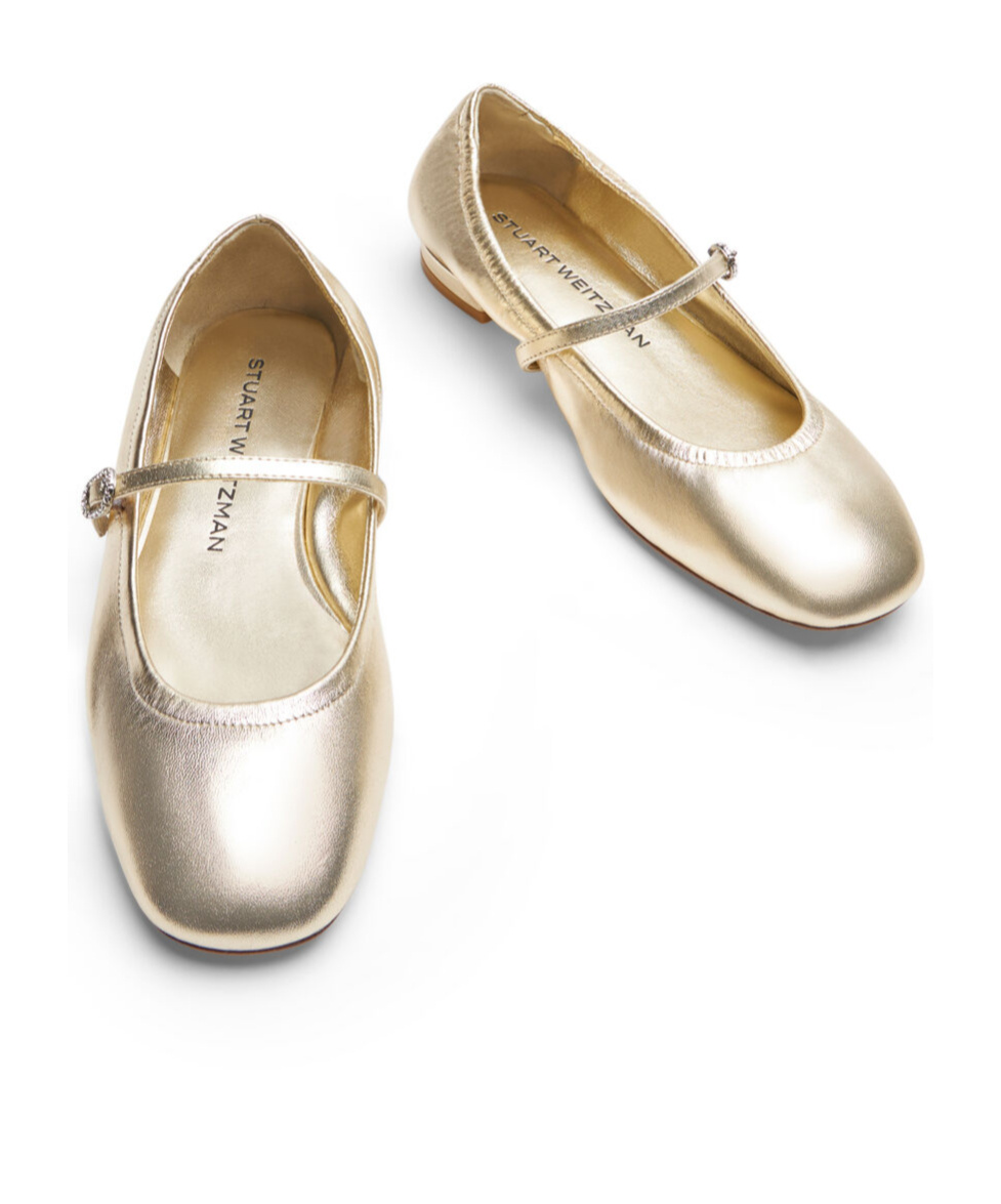 Stuart Weitzman Claris Crystal-embellished Leather Ballerina Shoes In White