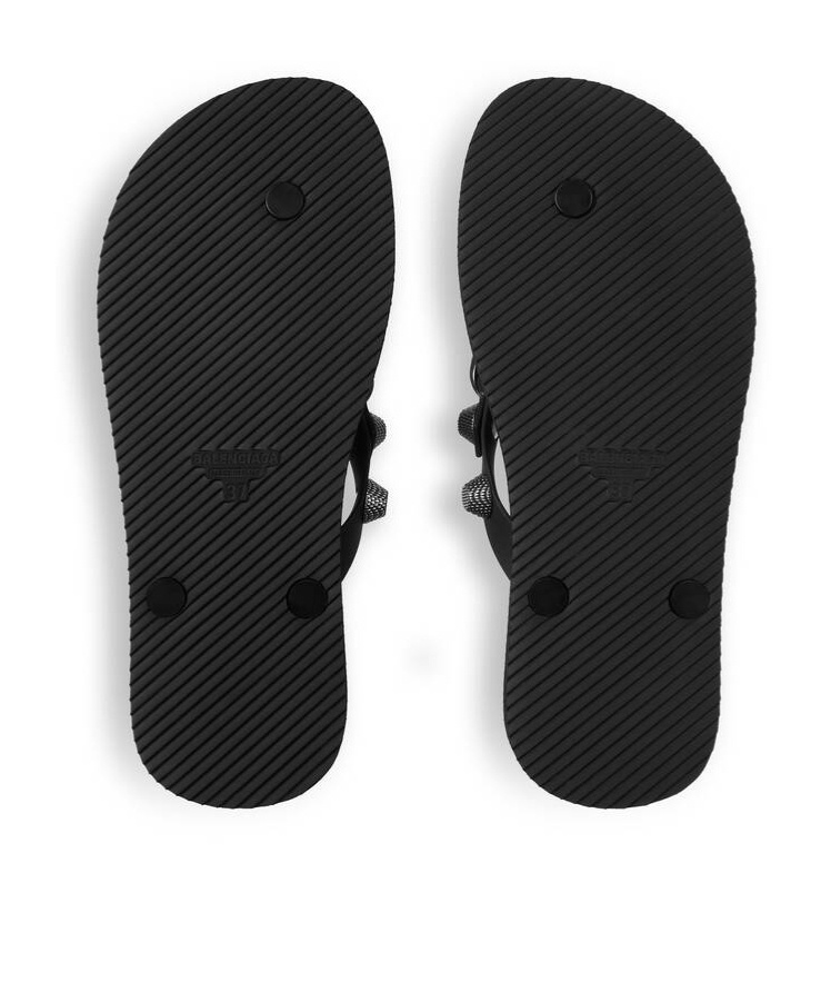 Balenciaga 'cagole' Black Rhinestoned Thong Sandals With Buckle On The Front In Tech Fabric Woman In Black