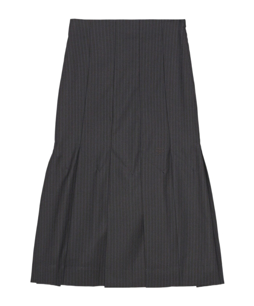 Ganni Dark Grey Stripe Suiting Midi Skirt In Black