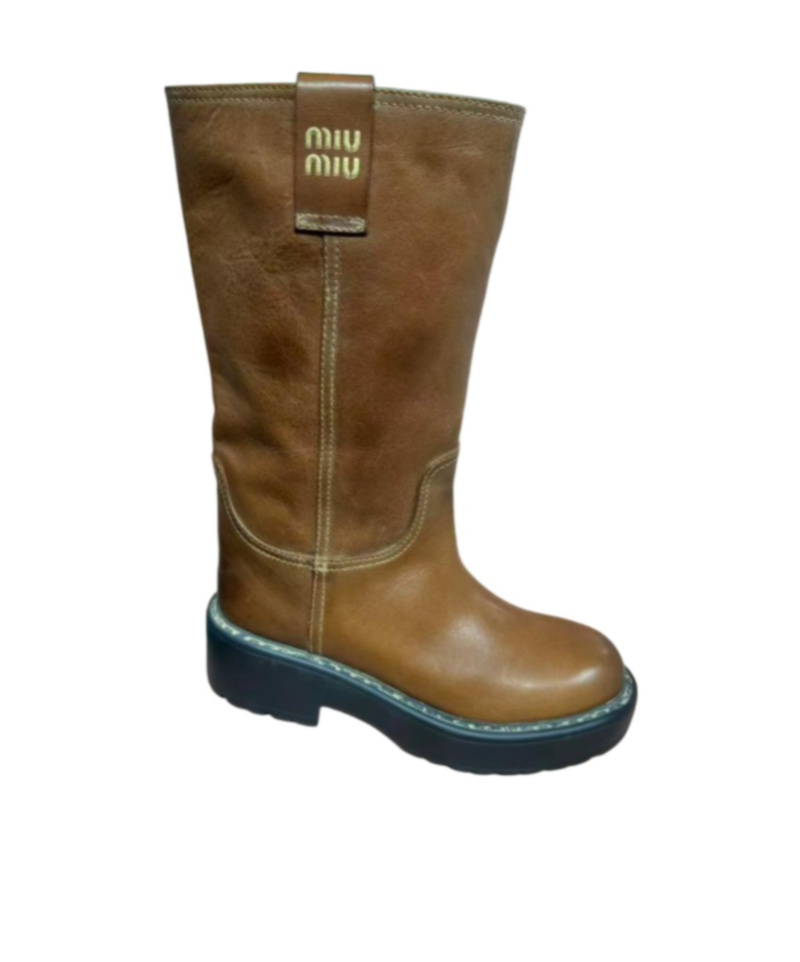 Miu Miu Round-toe Boots In Brown