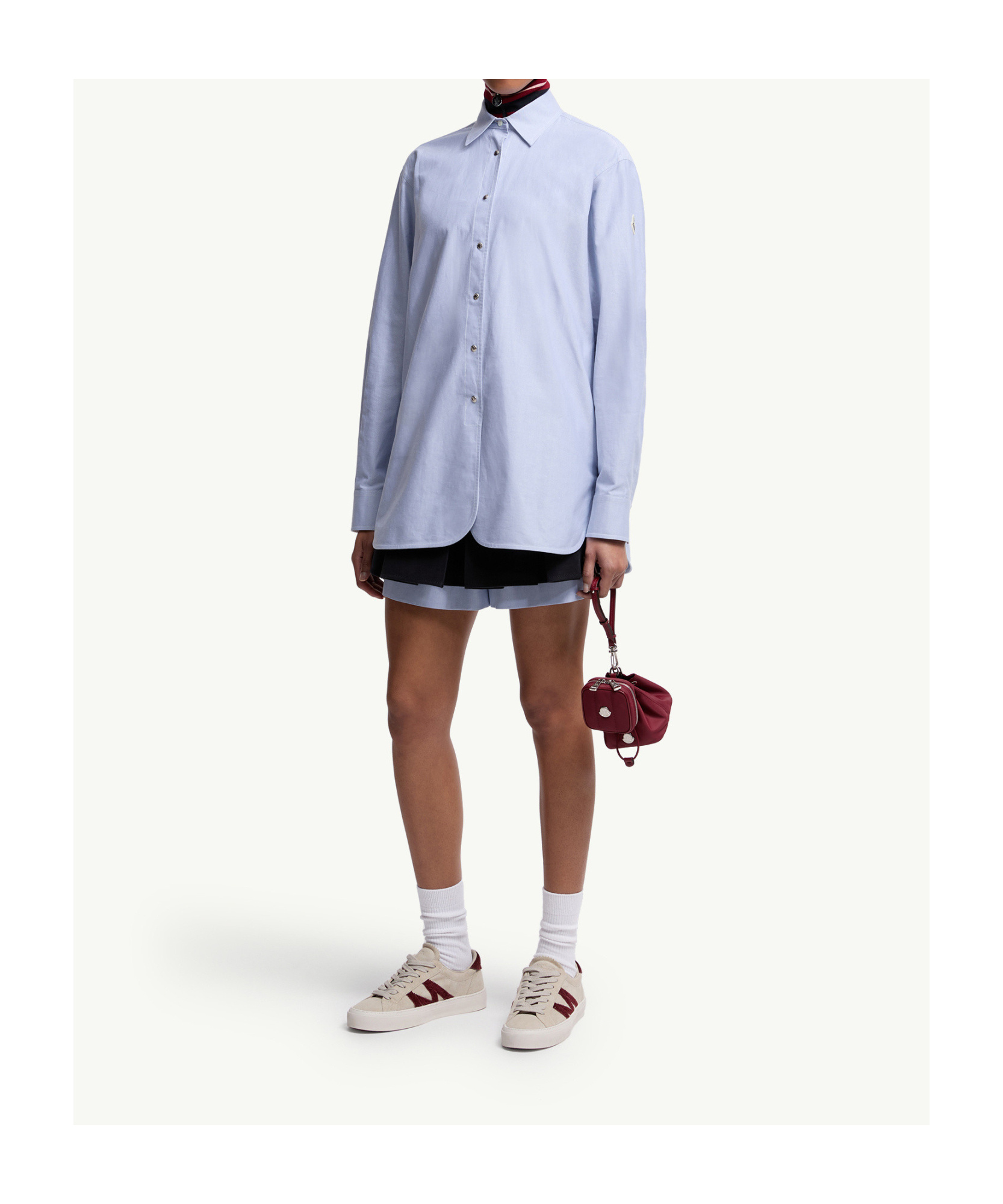 Moncler Oxford Cotton Long Sleeve Shirt In Blue
