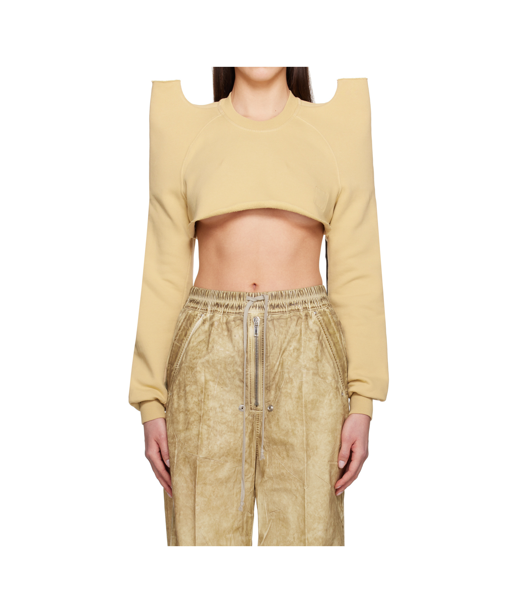 Rick Owens Drkshdw Beige Hollywood Cropped Tecsweat Sweatshirt In Nude