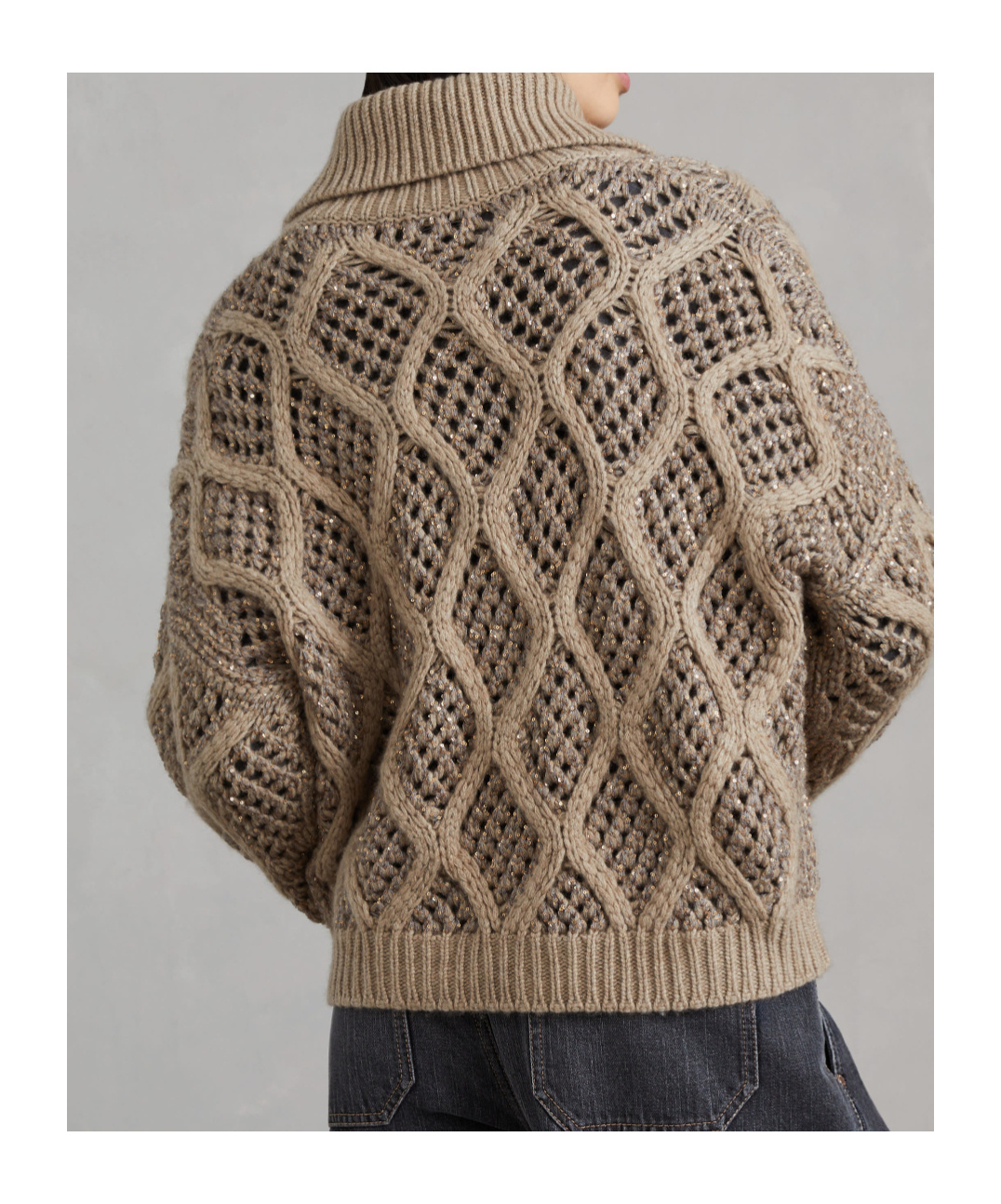Brunello Cucinelli Zipped Open-knit Cardigan In Nude