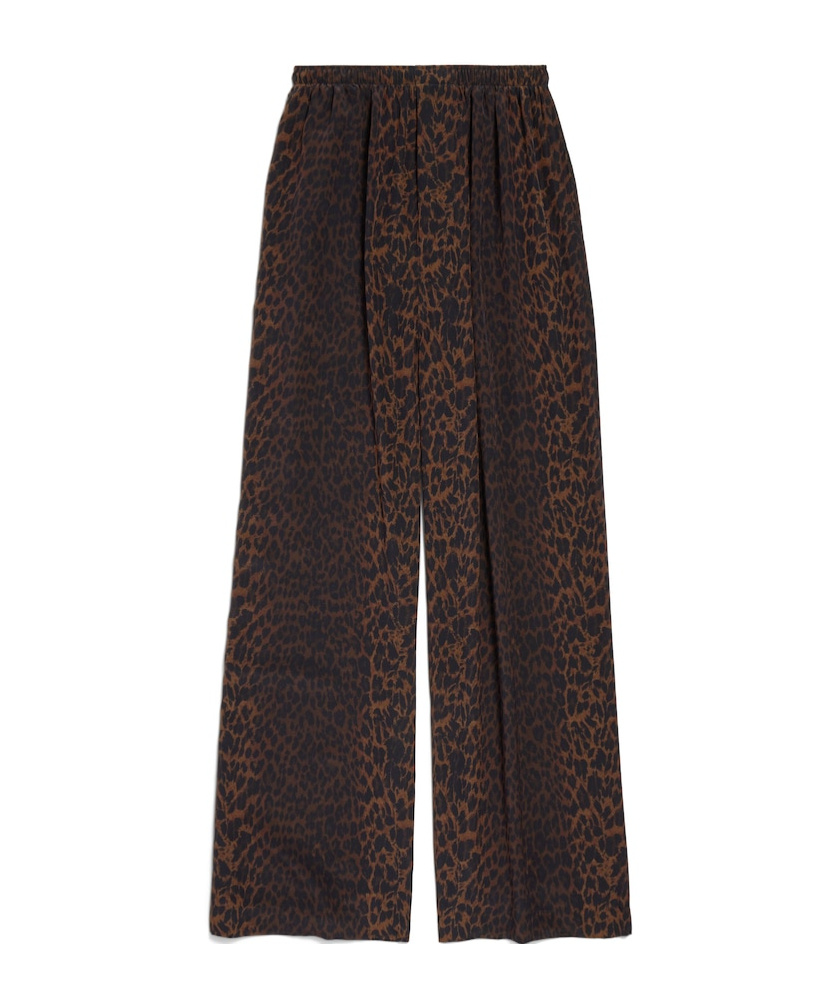 Balenciaga Pyjama Pants In Brown Leopard Print Silk Crepe In Black