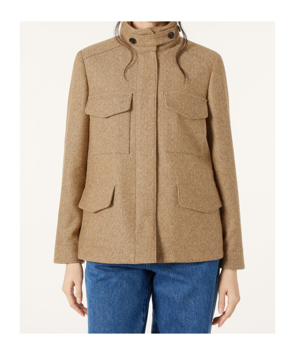 Loro Piana Traveller Min Jacket In Camel Brown Herringbone Pattern
