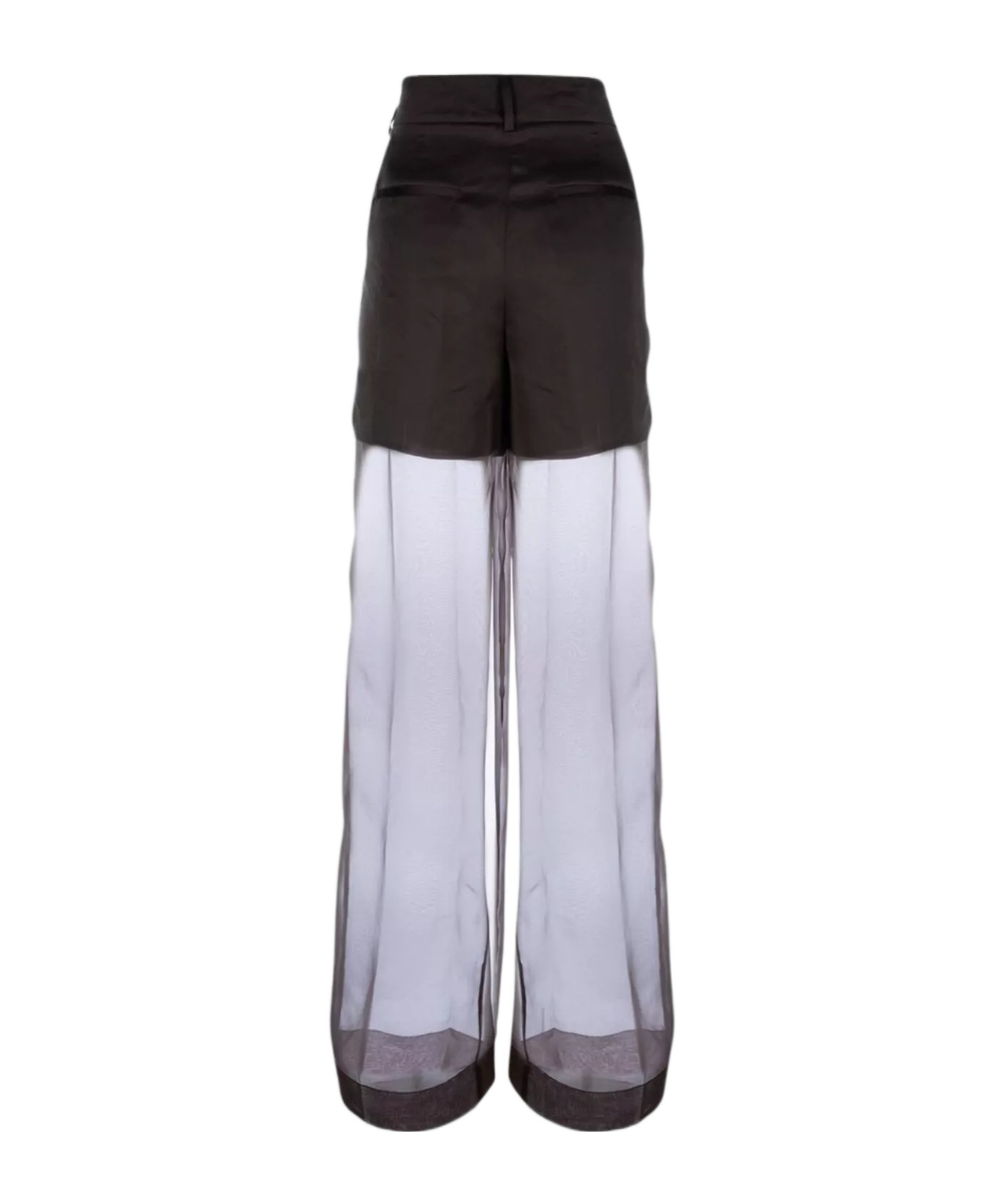 Peserico High Waist Wide Leg Trousers With Sheer Overlay In Black