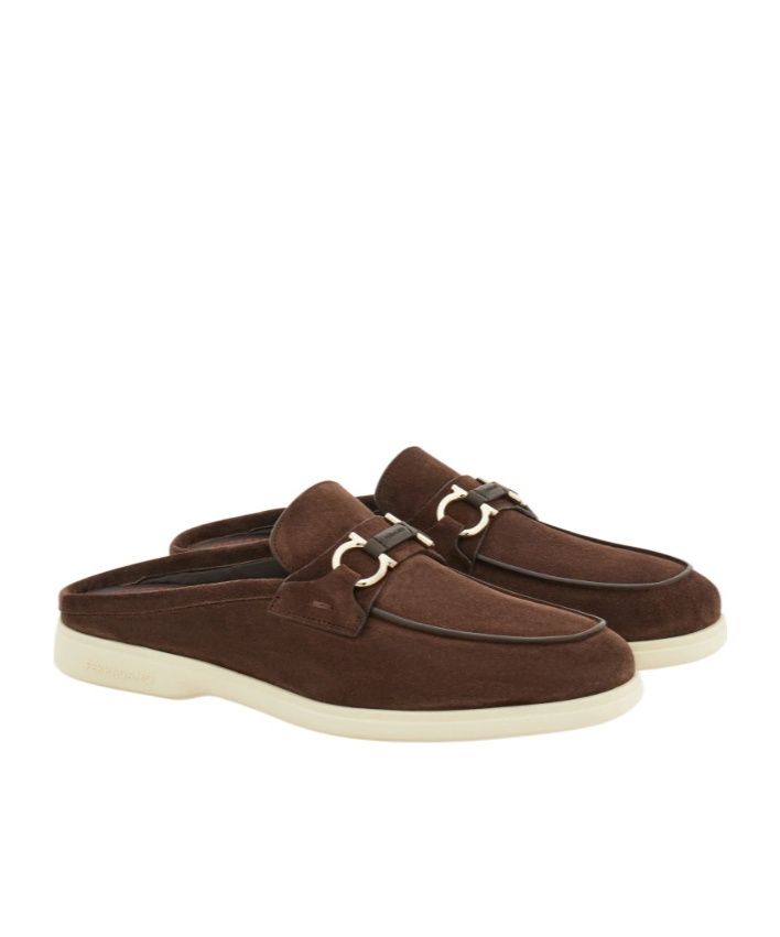 Ferragamo Gancini Buckle Loafer Mule In Brown