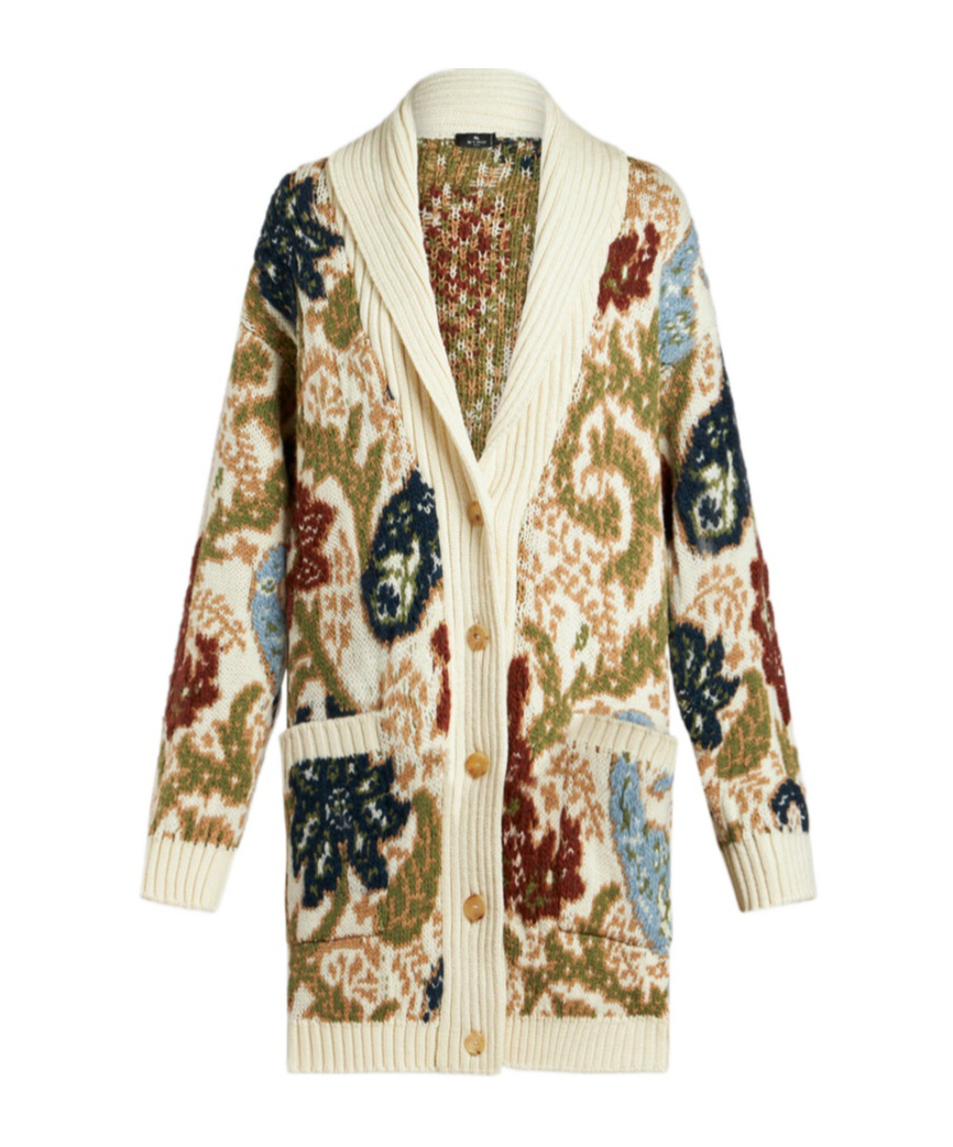 Shop Etro Paisley Jacquard-knit Buttoned Long Cardigan In Multicolor