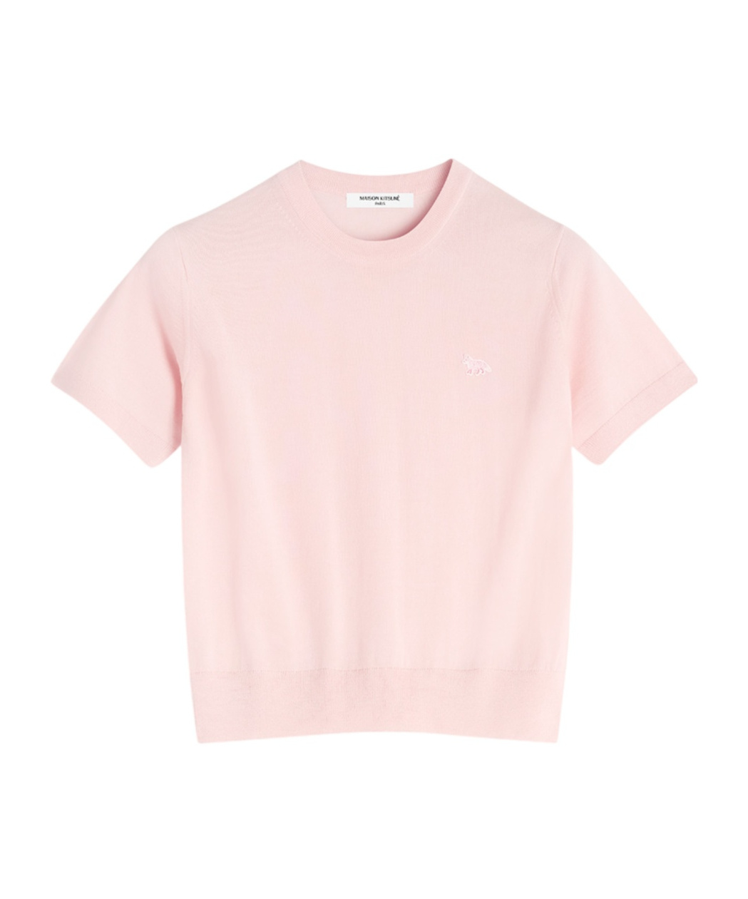 Maison Kitsuné Regular Short Sleeve Sweater With Fox Baby Patch In Pink