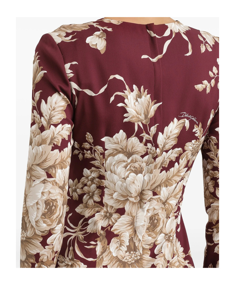 Dolce & Gabbana Floral-print Long-sleeve Midi Dress In White