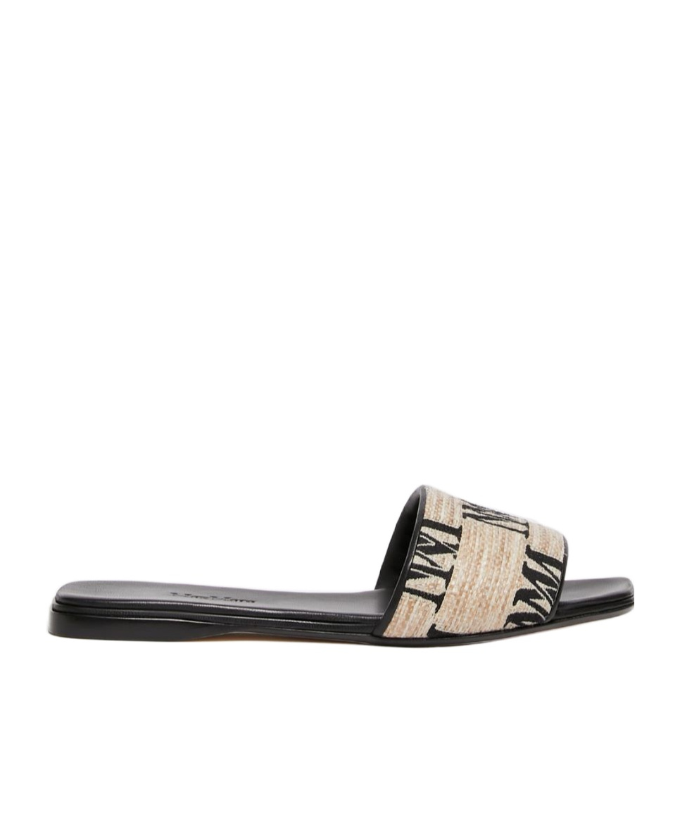 Max Mara Logo Jacquard Raffia-effect Slides In Black