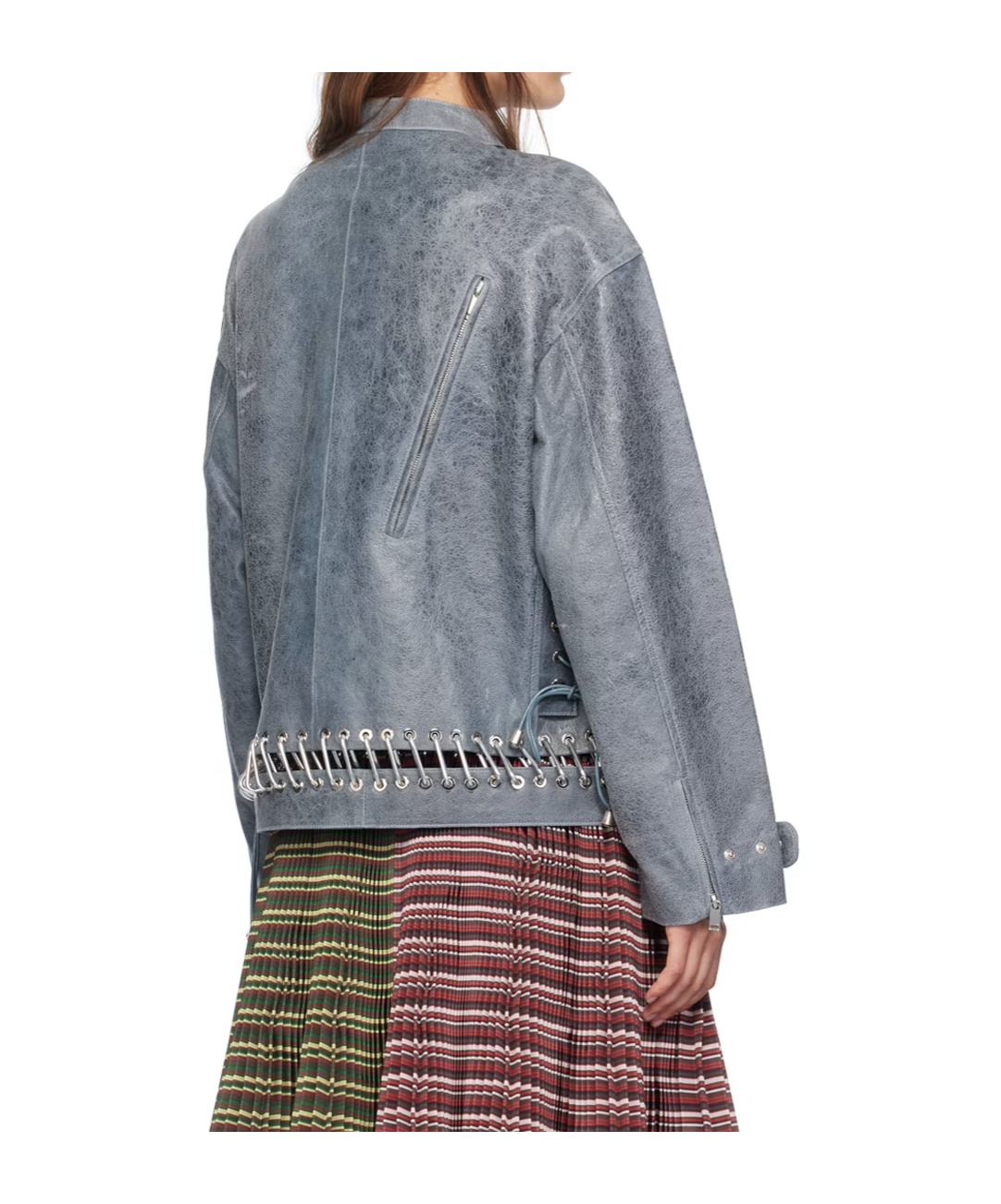 Chopova Lowena Blue Carabiner Leather Jacket In Gray