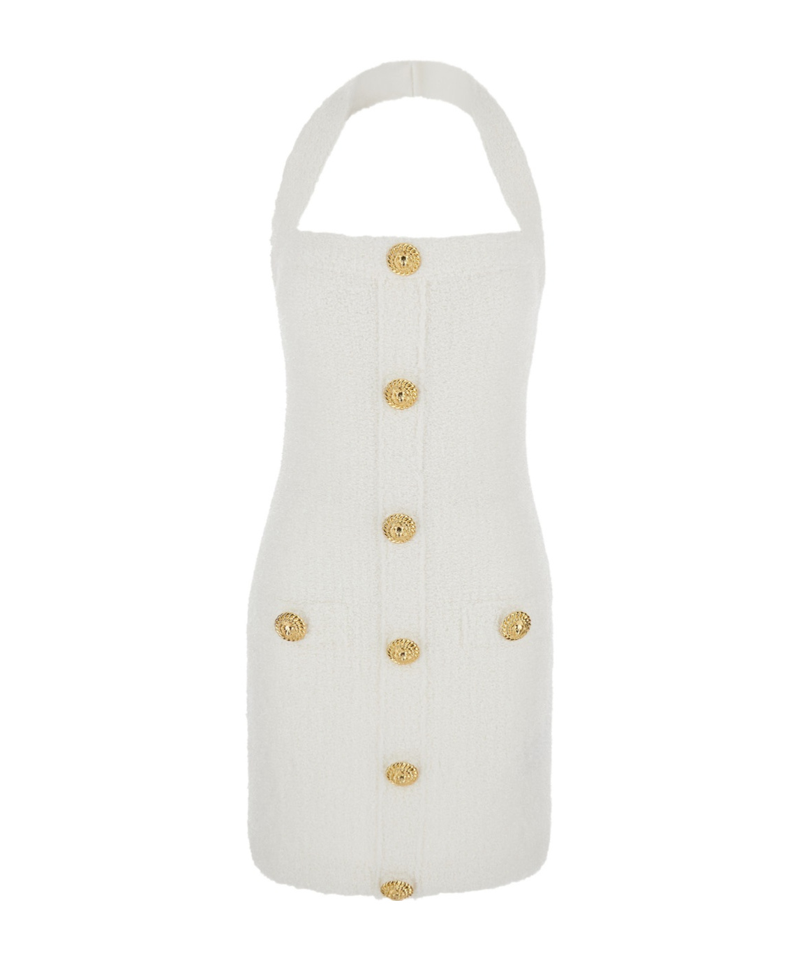 Balmain Halterneck Tweed Mini Dress In White