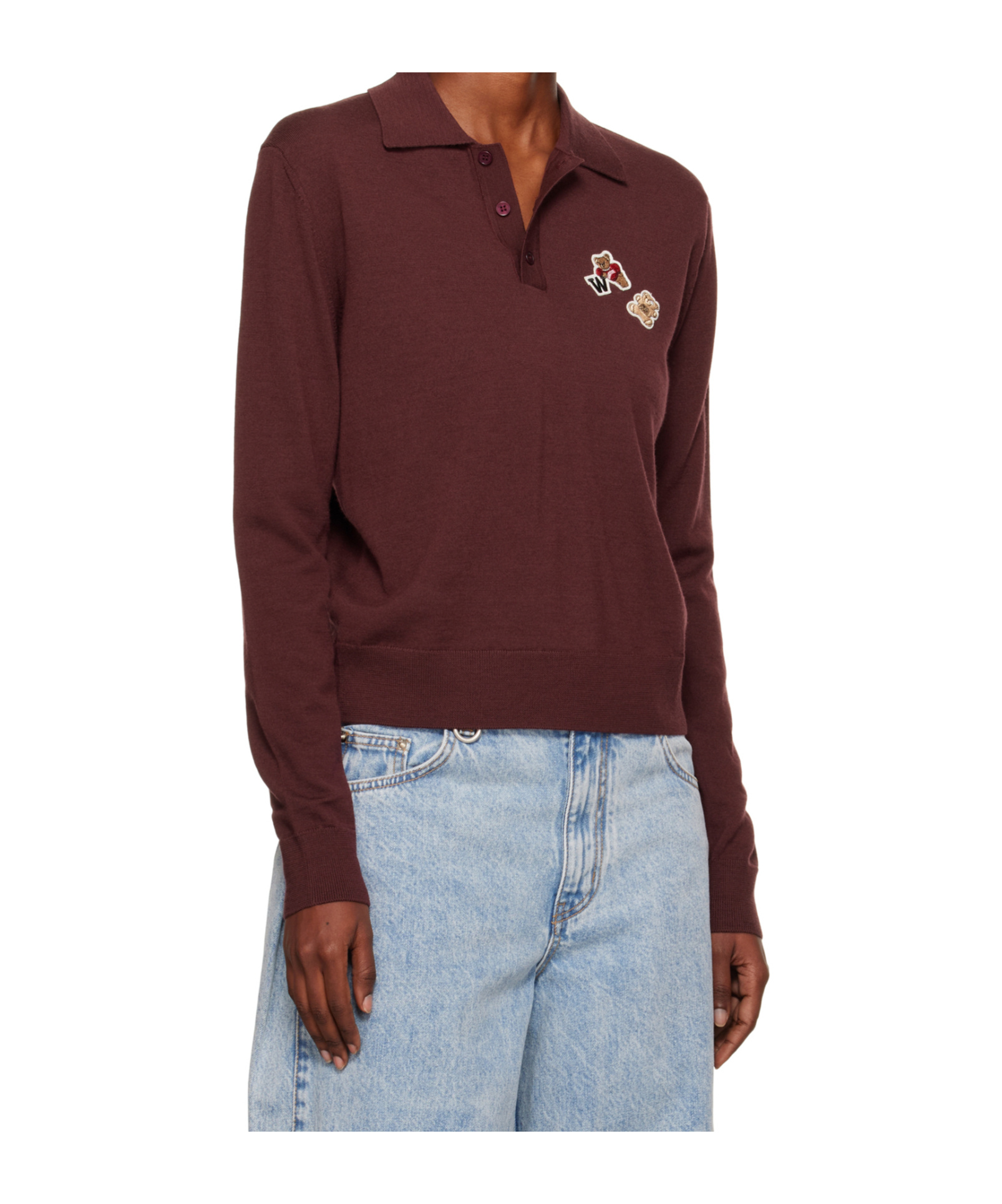 We11 Done Double Patched Knit Polo In Burgundy