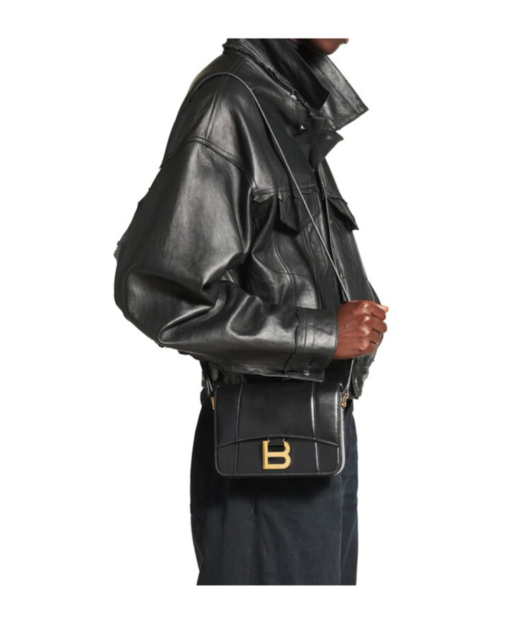 Balenciaga Black Leather Small Hourglass Crossbody Bag In Black