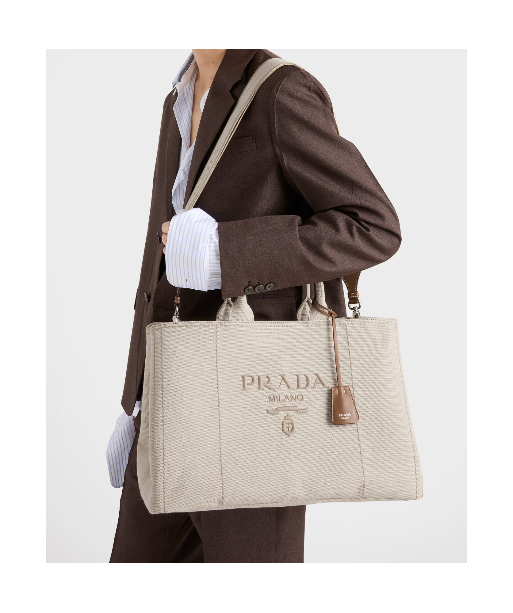 Prada Tote Bag Aus Leinenmischgewebe