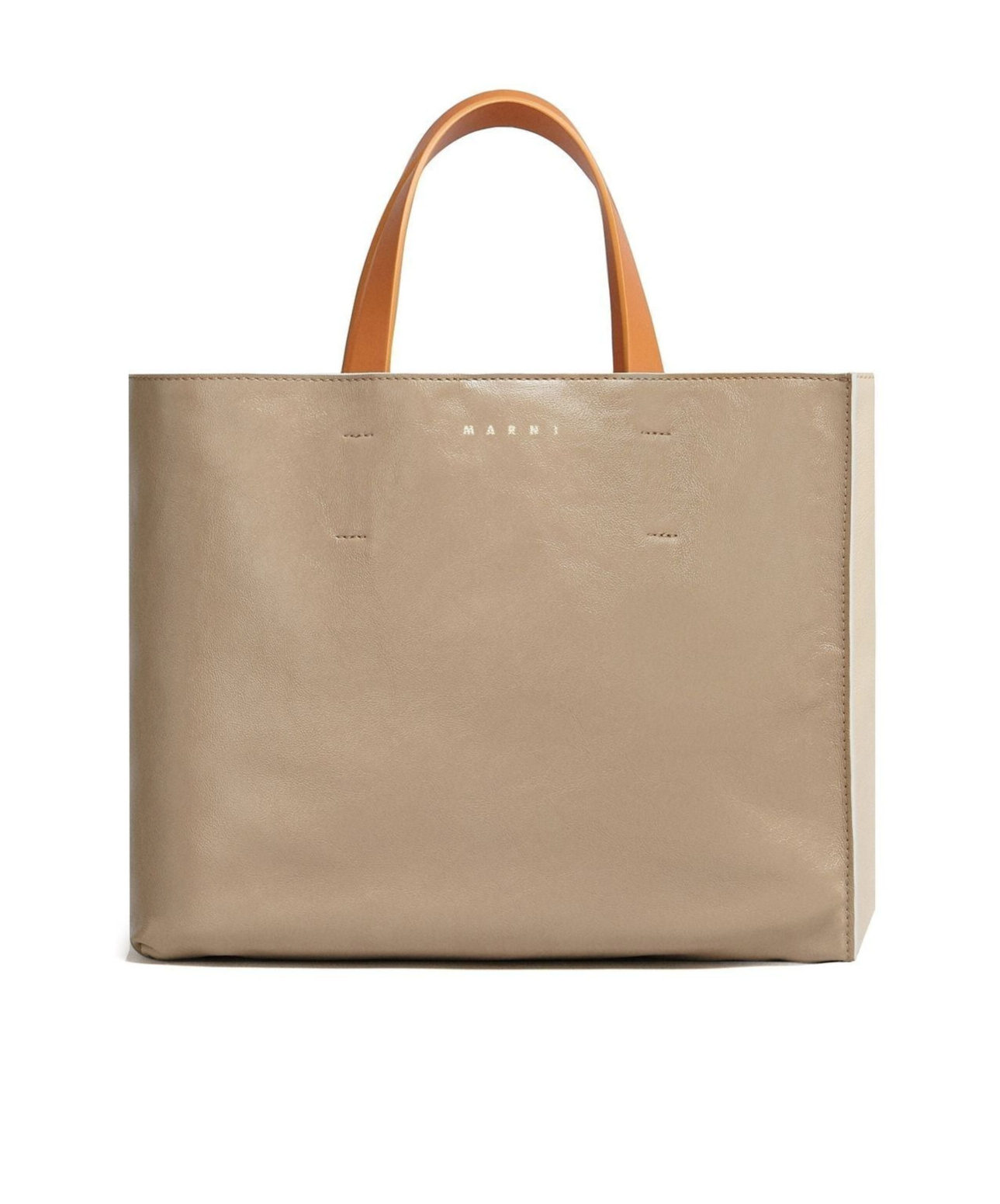 Marni Logo Print Leather Shoulder Bag In Nude