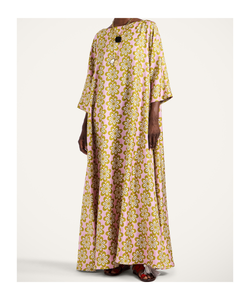 La Doublej Floral-print Silk Dress In Brown